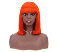 Parrucca Parrucca sostitutiva for capelli Parrucca diritta corta rossa arancione bruciata con frangia for donne nere, parrucca colorata alla spalla for feste Donne