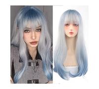 Parrucca Parrucche Bianche Argento Con Frangetta Lunghe Parrucche Sintetiche Ondulate Naturali Per Le Donne Radici Blu Ombre Argento Bianco Parrucche In Fibra Resistente Al Calore Per Il Cosplay Quot