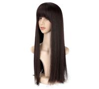 Parrucca Parrucche Capelli lunghi da donna Parrucche lunghe nere diritte Frangia d'aria naturale Parrucche realistiche Parrucche alla moda Parrucche quotidiane(B)