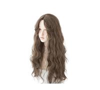 Parrucca Parrucche con frangia for donna, riccioli ondulati marroni, parrucca for capelli in fibra resistente al calore da 24 pollici Donne