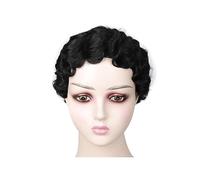 Parrucca Parrucche corte for donne nere, capelli ricci neri, capelli sintetici, parrucca piena, parrucche naturali for feste di moda Donne