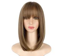 Parrucca Parrucche da donna Capelli corti lisci Parrucche sintetiche ad alta temperatura simulate Set di parrucche con frangia d'aria for capelli naturali medi e lunghi con clavicola Parrucche quotidi