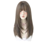 Parrucca Parrucche da donna Fascia dolce Parrucche marroni con frangia Capelli lunghi lisci Parrucche sintetiche for ragazze Parrucche da festa for uomo Donne
