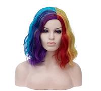 Parrucca Parrucche Da Donna Parrucche Ricce Ondulate Bob Parrucca Sintetica Parrucche Da Miscelazione Di Colori Arcobaleno Per Feste Cosplay Parrucche da donna (Color : C, Size : 15in)