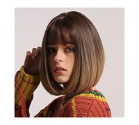 Parrucca Parrucche dritte Bob con Bangs Brown Ombre alla leggera parrucca sintetica marrone for le donne Parrucche in fibra resistente al calore naturale for l'usura quotidiana del partito Parrucche q