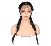 Parrucca Parrucche Frontali In Pizzo Sintetico Con 2 Code Di Cavallo Nere ， Trecce Naturali In Fibra Di Capelli Per Parrucca Di Ricambio Da Donna Parrucche da donna