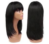 Parrucca Parrucche lisce for capelli umani con frangia Parrucca for capelli umani con taglio carino Parrucca 100% frangia Parrucche quotidiane(8inches)
