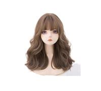 Parrucca Parrucche marroni ondulate lunghe con frangia Parrucche ondulate di media lunghezza Parrucche sintetiche Parrucca for feste quotidiane Donne