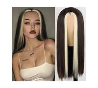 Parrucca Parrucche nere lunghe for donne nere Capelli sintetici lisci con riflessi Parrucche da festa con parte centrale for uomo Donne