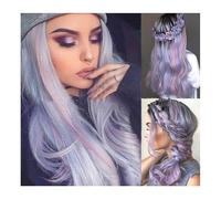 Parrucca Parrucche ondulate ricce lunghe grigio viola Parrucche sintetiche resistenti al calore ondate da donna for parrucche da festa in costume di Halloween for uomo Donne