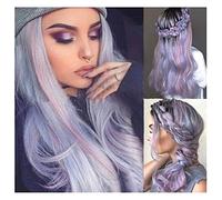 Parrucca Parrucche ondulate ricci lunghe viola grigie, Parrucca sintetica resistente al calore dell'onda delle donne per la festa in costume di Halloween Cosplay Per Quotidiano Partito