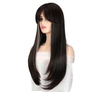 Parrucca Parrucche Parrucche complete da donna Frangia con riga in mezzo Parrucche lunghe e diritte Parrucche sintetiche alla moda Parrucche quotidiane