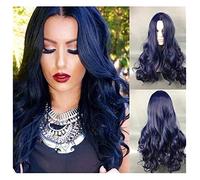 Parrucca Parrucche Parrucche Sintetiche Blu Ombre ， Parrucche Ondulate Lunghe Con Riga Centrale Blu Nere Fatte A Macchina Da 27 Pollici Parrucca Festa