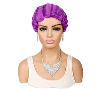 Parrucca Parrucche Ricci Ondulate A Dito Corto Parrucca Africana Retrò Per Donne Nere Sintetica Taglio Pixie Per Quotidiano Partito(Pueple)