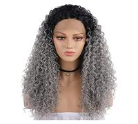Parrucca Parrucche Ricci Per Donne Nere ， Parrucca Per Capelli Afro Ricci Afroamericani Sintetici Grigio Ombre Con Parte Centrale Parrucche da donna