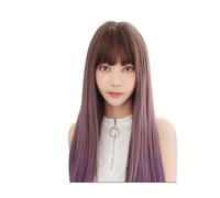 Parrucca Parrucche sfumate verdi for donna Parrucca lunga diritta con frangia Capelli sintetici for parrucche da festa quotidiane for uomo Donne(25in Purple)