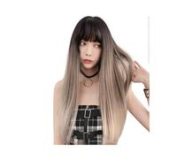 Parrucca Parrucche sfumate verdi for donna Parrucca lunga diritta con frangia Capelli sintetici for parrucche da festa quotidiane for uomo Donne(25in Brown)