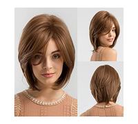 Parrucca Parrucche sintetiche naturali con Bangs Parrucche dritte marrone medio for le donne 10 pollici resistenti al calore parrucche for capelli sintetici Party Party Dress Dress Daily Cosplay Parru