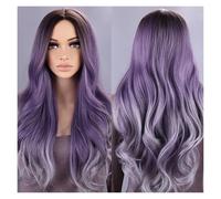 Parrucca Parte Centrale Ondulata Lunga 1PC Parrucche Naturali Viola For Le Donne Grigia Ombre Resistente Al Calore Sintetiche Da 28 Pollici Facile Da Indossare