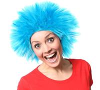 Parrucca per adulti da malizio, confezione da 1, colore blu brillante, con punte soffici, da uomo e da donna, personaggio pazzo, per film, TV, giornata mondiale del libro, scuola, libro, settimana