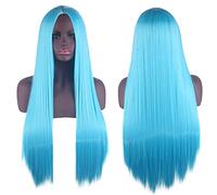 Parrucca per aumentare il volume dei capelli dopo la chemioterapia Cosplay parrucca universale divisa cuoio capelluto nero capelli lunghi lisci 80 cm parrucca anime colore: cielo blu centro diviso
