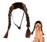 Parrucca per cani - Parrucca per gatti marrone doppia treccia lunga | Costume | Funny Dog Cat Catten Parrucca lunga doppia | Halloween Christmas Party Festival Accessoi