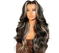 Parrucca per capelli lunghi ricci a grande onda a contrasto in oro nero naturalmente soffice per mostrare il temperamento delle ragazze, copricapo completo stile quotidiano versatile festa(22")