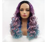 Parrucca per capelli ricci con capelli lunghi sfumati blu scuro viola Parrucca europea e americana in pizzo per donna Cosplay