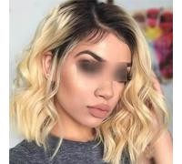 Parrucca Per Capelli Umani Anteriore In Pizzo Corto Ondulato Bob Per Le Donne Parrucche Ricce Senza Colla Colorate Ombre Per Capelli Brasiliani Di Remy Blonde Deep Part#10inch#180%