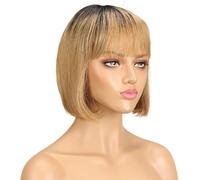 Parrucca Per Capelli Umani Bob Corta Diritta Con Frangia Per Donne Nere Parrucche Ondulate Naturali Glueless Brasiliane Remy Blonde 613