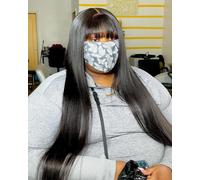 Parrucca per capelli umani con parte centrale in pizzo 3x1 con osso Bang dritto colore nero naturale per le donne parrucca con frangia fatta a macchina economica da 30 pollici