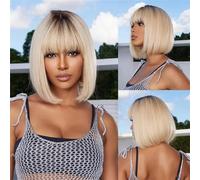 Parrucca Per Capelli Umani Da 10 Pollici Parrucca Per Capelli Biondo Platino Da Donna Con Frangia Corta Diritta Parrucca Bob Senza Colla