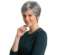 Parrucca per capelli umani taglio corto in misto grigio naturale per donna, parrucca stile semplice adatta al calore, leggera e comoda da indossare tutti i giorni, aspetto naturale