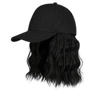 Parrucca per cappello Parrucca per berretto da baseball regolabile Cappello sintetico da 7, 8 pollici con capelli ricci per le donne Capelli corti ricci estivi Sole Nero..