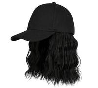 Parrucca per cappello Parrucca per berretto da baseball regolabile Cappello sintetico da 7, 8 pollici con capelli ricci per le donne Capelli corti ricci estivi Sole Nero.