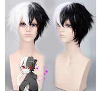 Parrucca per Carnevale Vita Notturna CluI Party Dress Up Parrucca Cos Parrucca Proiettile On Breaking Bicolore Gradiente Anti-Twisted Nero e Bianco Orso Antropomorfo Anime Parrucca