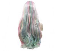 -Parrucca per cosplay colore caldo per donna cosplay party parrucche sintetiche anteriori in pizzo per donne capelli rosa pastello blu verde giallo misto onda lunga