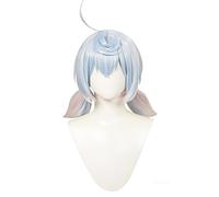 Parrucca per cosplay da gioco, parrucca corta blu e rosa con frangia, resistente al calore, parrucca per cosplay per Halloween, 38 cm
