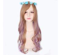 -Parrucca per Cosplay Harajuku Lolita Parrucca ondulata lunga Capelli sintetici Anime Cosplay Viola Blu Marrone Highlights Parrucche colorate per feste per donne PL-159