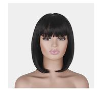 Parrucca per Donna Parrucche Ragazze Breve Frangia Dritta Nero Bobo Parrucche Donne Capelli Pizzo Fibra Chimica Moda Giovane Parrucchino per feste giornaliere per donne e raga