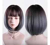 Parrucca Per Donne Con Capelli Corti, Marrone-Nero Sfumato Blu, Set Di Parrucche Naturali In Capelli Umani Simulati, Stile Copricapo Completo