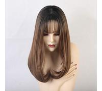 -Parrucca per donne cosplay con frangia sottile parrucche lunghe diritte nere sfumate marroni parrucche cosplay parrucche sintetiche naturali parrucca in fibra resistente al calore