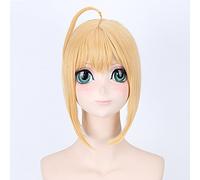 Parrucca per Halloween alla moda, per feste di Natale, con scritta in inglese "Fate Stay Night Saber", versione nera, colore: Pl-013-1 Gold