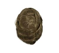 Parrucca per l'uso quotidiano nelle feste Parrucchino for capelli umani for uomo, linea sottile invisibile, parte superiore in pizzo, perimetro della pelle in PU maschile(7#)