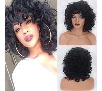 Parrucca per puntelli Corrispondenza Performance Modellazione Parrucca Afro Copricapo Nero Corto Capelli Ricci Frangia Capelli Corti Ricci Rose Net