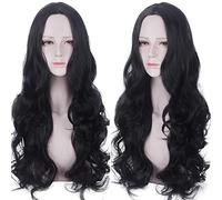Parrucca per tendenza alla moda per uso quotidiano Parrucca alla moda femminile Frangia a punto medio capelli lunghi ricci Big Wave Black Lady Copricapo