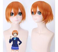 Parrucca per tiro al matrimonio, passerella, passerella, intervista, cos parrucca Love Live! Cielo stellato Rin Orange Reverse Arricciata Capelli Corti Parrucca Anime 363