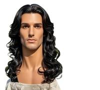 Parrucca per Uomo Parrucca da uomo for capelli ricci medi a lunghi, stile retrò diviso, copertura completa for la festa quotidiana