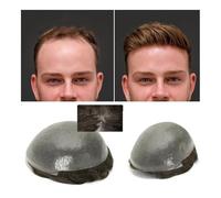 Parrucca per uomo, Pelle Pu Con Nodi Toupee Dei Capelli Umani Uomini Parrucca 0.06mm Nodo Maschile Protesi for Capelli Parrucchino Uomini Sistema di Sostituzione Dei Capelli for Gli Uomini(Light Ash B