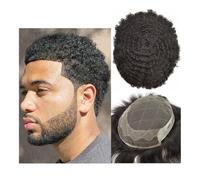 Parrucca per uomo, Sistema di sostituzione dei capelli Afro Curl Men Toupee for uomo OCT Frontale in pizzo superiore e anteriore con sistema di sostituzione dei capelli laterali e posteriori in PU(10m
